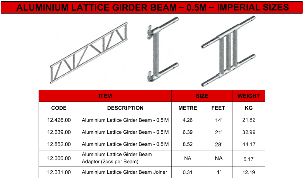 Aluminium Lattice Girder Beam 0.5M Buy Product on Cobra Access